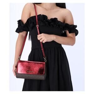 Michael Kors Crossbody Bag and Wallet in Brown Red Metallic New
